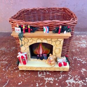 Vintage Handcrafted Christmas Fireplace Wicker Basket Cute Mantle Decor